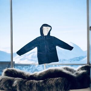 Boys Fleece Jacket Size 6 Navy Blue – Full Zip Hooded Warm Outerwear - Like new!